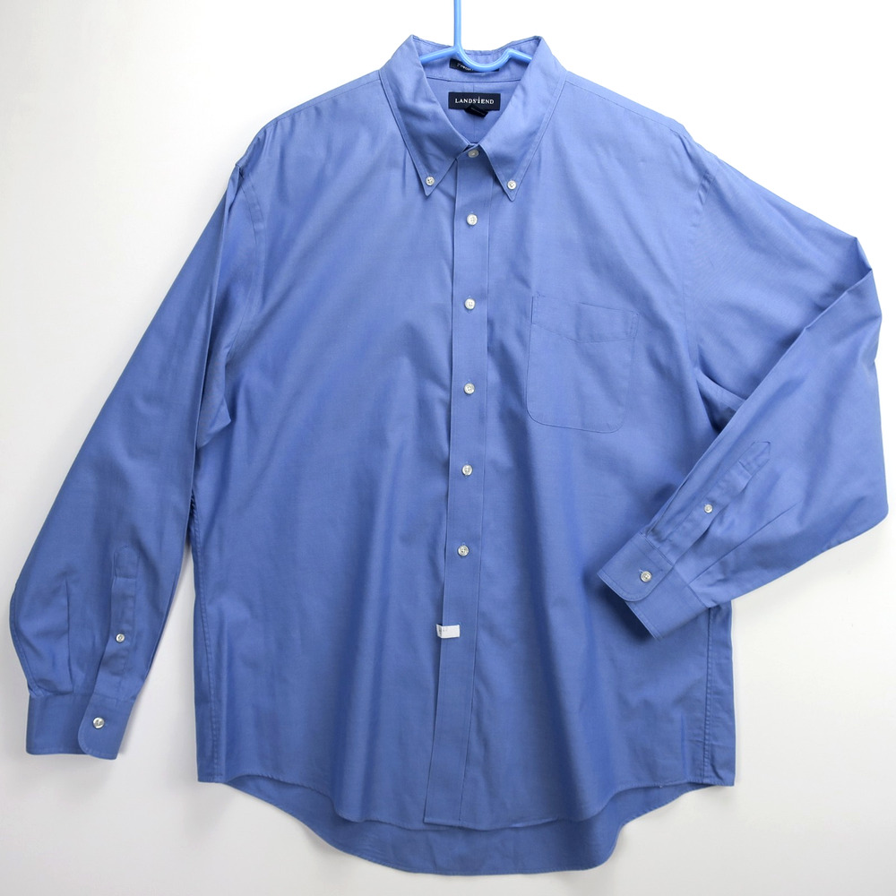 Land's End XL Tall Dress Shirt 17.5 35 Blue Button Down 100% Cotton Mens